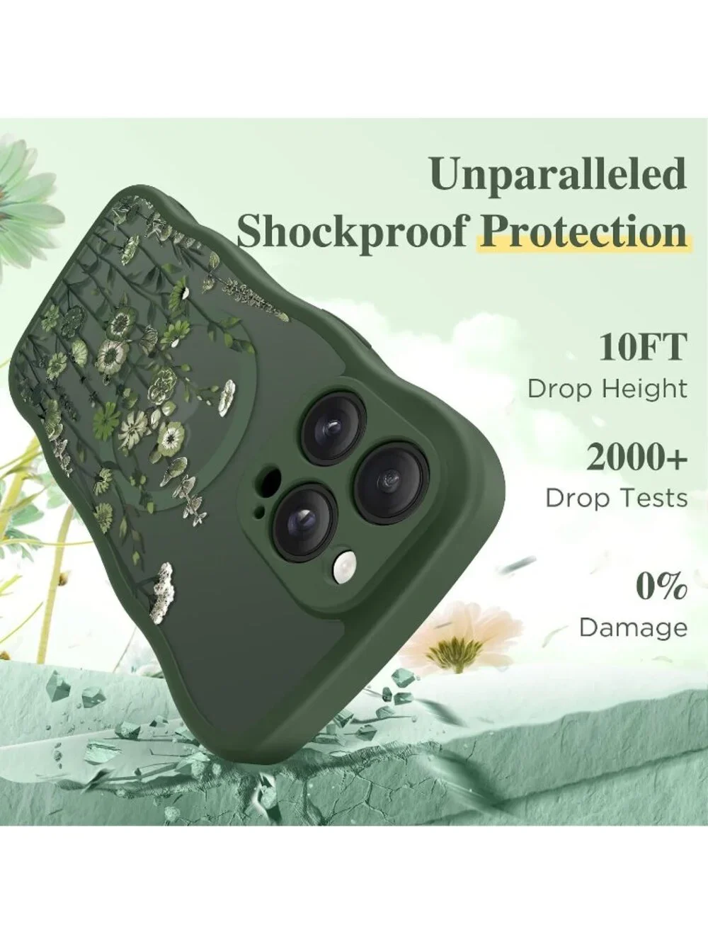 iPhone 14 Pro Floratopia/Forest Green Compatible with MagSafe Translucent Case